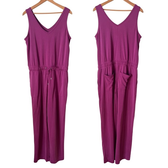 Lou & Grey Sandwashed Pink Tapered Jumpsuit, Lounge Romper, Tied Waist, Size L - Picture 2 of 11